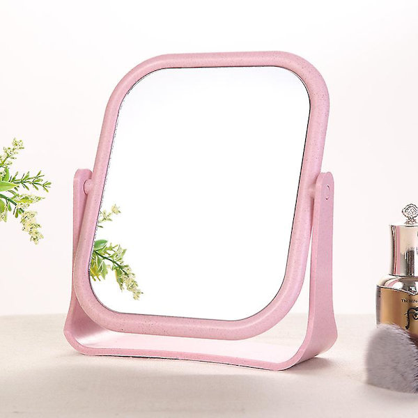 Dubbelsidig Sminkspegel för Skrivbord, Rotationsbar Student Sminkspegel, Bärbar Klädspegel, Prinsesspegel - Kvadratisk Rosa