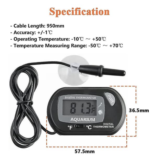 Akvarietermometer, LCD digital elektronisk termometer med sugkoppsvattentermograf