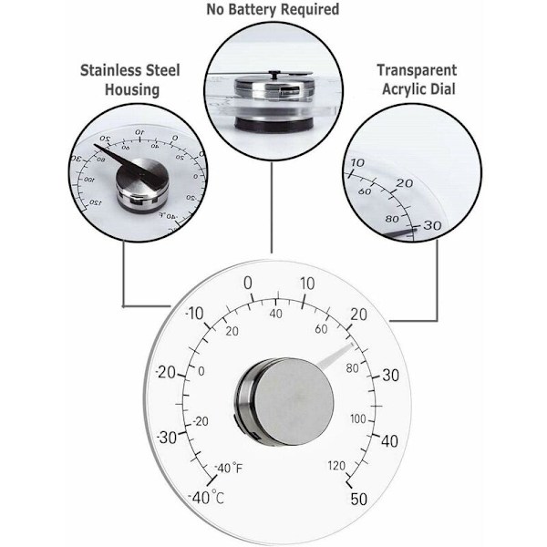Vindue Termometer til Udendørs Indendørs, Ingen Batterier Krævet, Transparent Skive, Vejr Termometer, Præcise Aflesninger til Hjem, Kontor, Terrasse