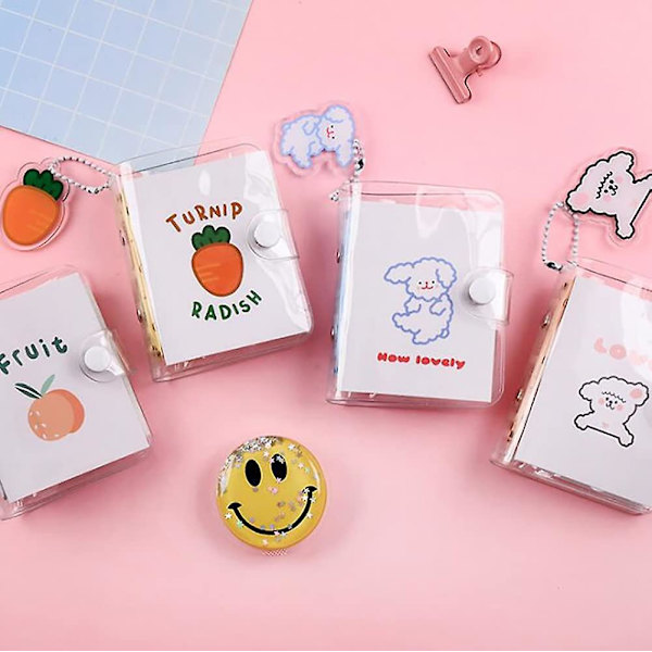 Mini Transparent 3-Ring Binder Skyddande Omslag Transparent PVC Binder Notebook Mini Binder Pocket Snap (Rosa)