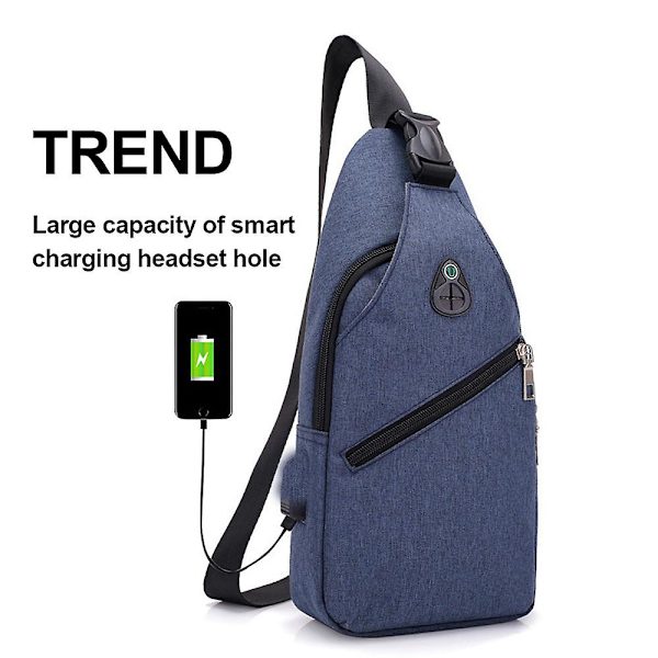 Sling Ryggsäck, Multifunktionell Crossbody Axelväska Resa Vandring Dagryggsäck Usb-gränssnitt Laddningsryggsäck Blå