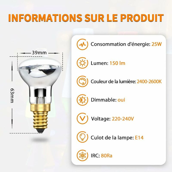 25W E14 Lava Lampe Pære R39 Reflektor Pære Glødepære 25W E14 R39 Lava Lampe Pære (4 stk) [Energiklasse A++]