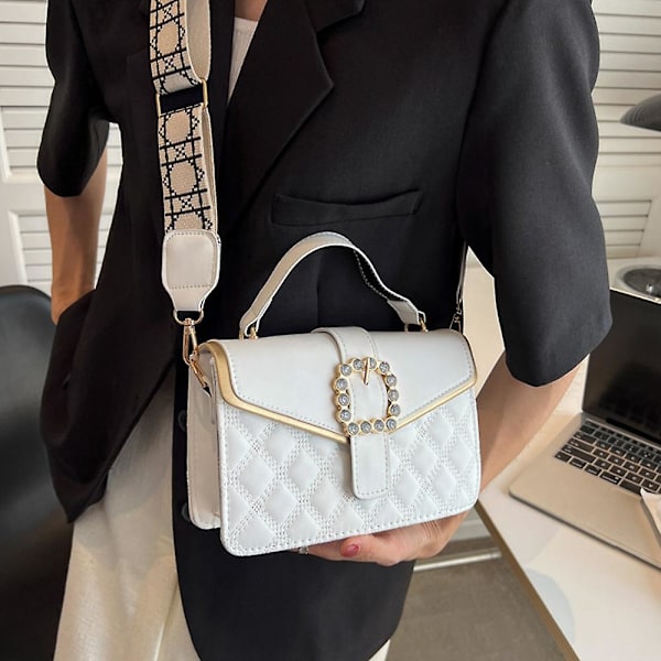 Axelväska för kvinnor Läderväska Crossbody-väskor med kedjeband ClearanceWhite