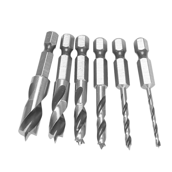 6 st HSS Brad Point Stubby Borr Set för Trä med 1/4-tums Snabbväxlande Hex 3/32 1/8 3/16 1/4