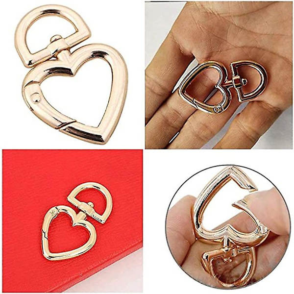 Hjärtformad metallnyckelring för handväska (vit+svart+guld+rosa) 16 stycken