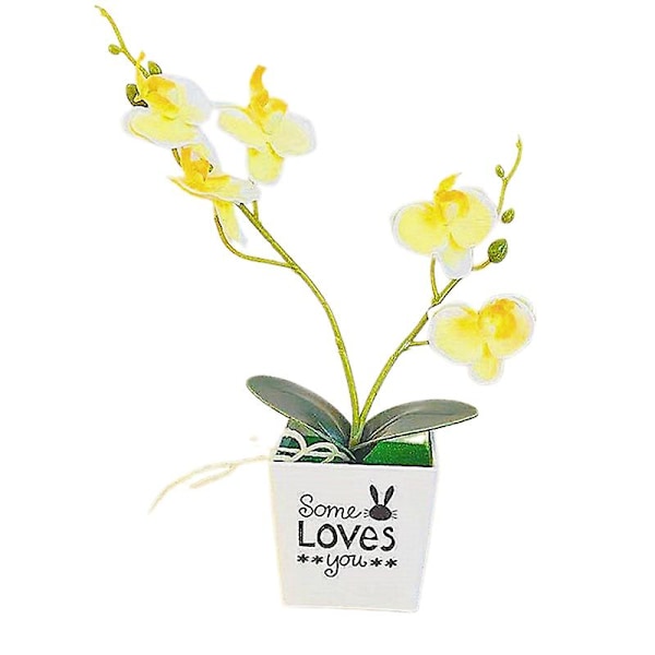 1 set konstgjord bonsai dekorativ realistisk konstgjord sidenblomma bröllopsfest falsk fjärilsorkidé blommor krukväxter för hem (gul)
