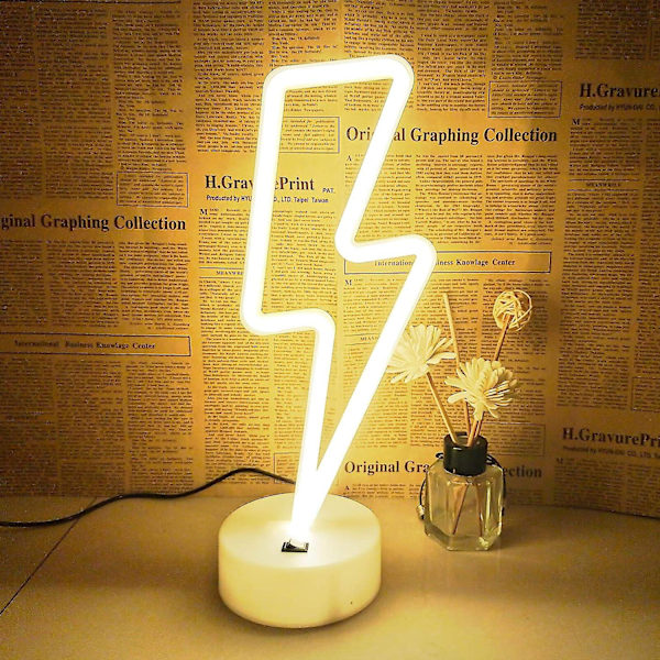 Blixt Neon Skylt Neonljus Rumljus Söt Rumdekor Tonårsflicka Rumdekor Usb/batteridriven Led-ljus För Rum Sovrum,(varm Vit)