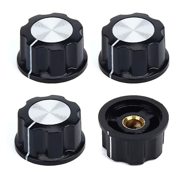 Potentiometerkontrollknappar, 4 st runda potentiometrar 27 mm räfflad greppaxel vridning för 6 mm toppvridknappar