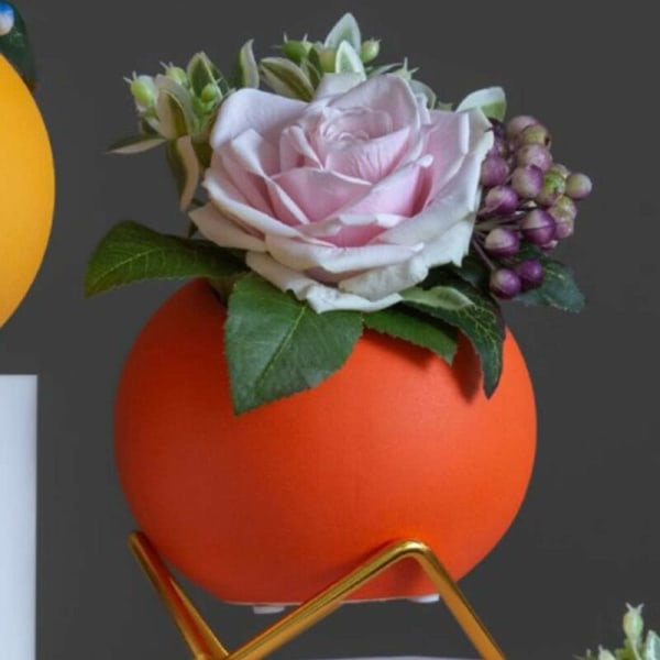 Suckulentkruka, T-Audacity Orange Keramiska blomkrukor, Modern Desktop Cactus Planter???? med guldstativ för hemmakontorsdekoration