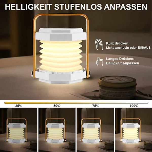 LED-bordslampa nattlampa USB uppladdningsbar 3 belysningslägen hopfällbar lyktlampa för camping sovrum vardagsrum