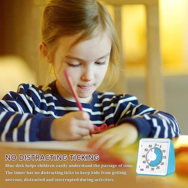 60-minuters visuell timer för barn, studietimer för klassrum, tyst nedräkningstimer för lärare och vuxna blå