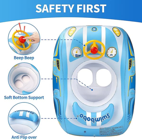 Babysimflottör med justerbar kapell och säkerhetssäte poolleksak för barn 1-4 år