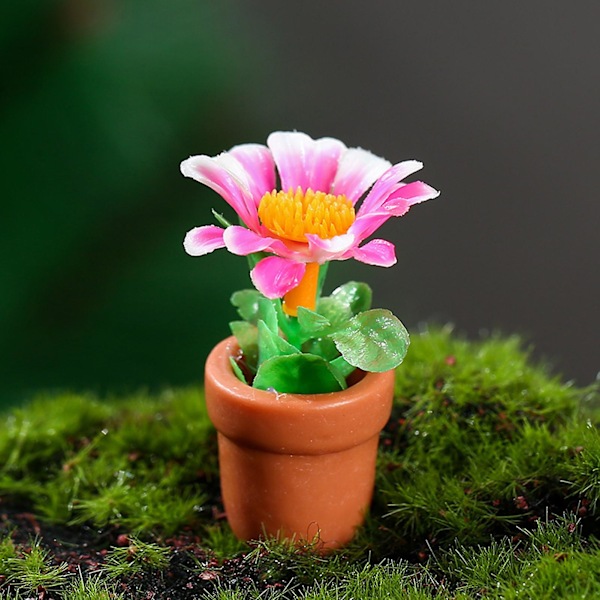 1 Set Mini Krukväxt Statyett Livlig Realistisk Form Harts Fantasifull Design Mini Blomma Miniatyr Gräsmatta Dekor