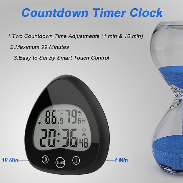 2 innovativa nya hjärtformade badrumsklockor Lcd temperatur och luftfuktighet digital display väckarklockor svart