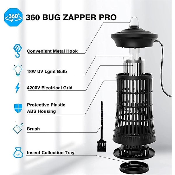 Bug Zapper för inomhus och utomhus, Jinyeda elektrisk myggfångare med insektslampa, kraftfull flugfälla myggdödare insektsdödare flugfälla för hemmet