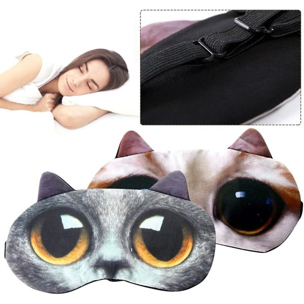 2- set sovmaskset, söt ögonmask, mjuk och fluffig sovmask Rolig ögonmask (söt katt)