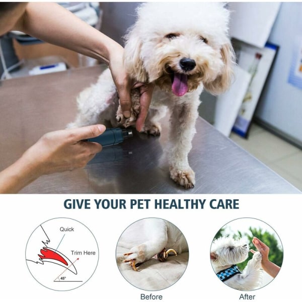 Elektrisk hundkloslip, nagelklippare för hund, katt, kanin, elektrisk nagelfil, 2 hastigheter, 50 dB, ultratyst, USB-snabbladdning, säker och lämplig för alla husdjur