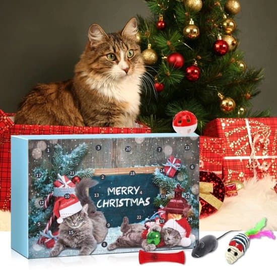 Julkalender för katter - 24-dagars julkalender - Inkluderar diverse kattleksaker - Interaktiv julkalender för katter vit XXS