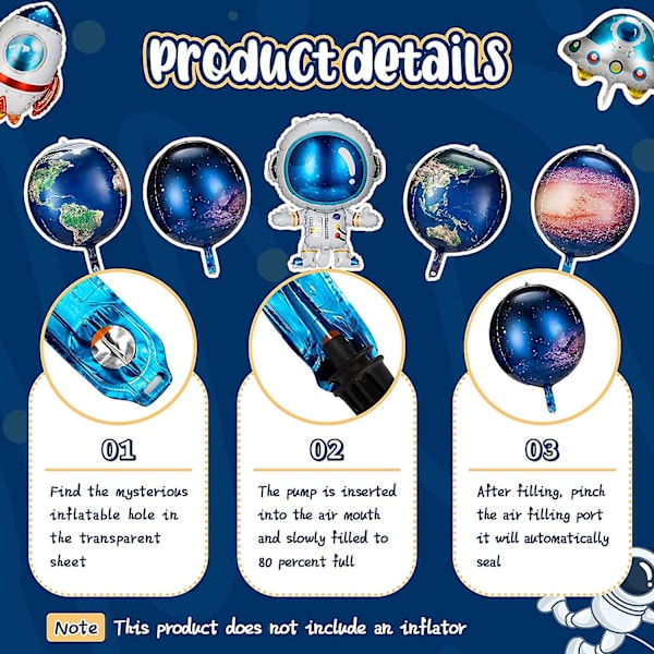8 Stykker Galaxy Romballonger Store Romballonger Tegneserieballonger Oppblåsbare Rakett Astronaut Jorden Romskip Planet Ballonger Romtemafest Tilbehør