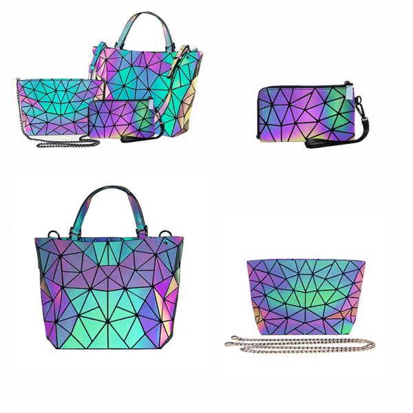 Tredelad geometrisk handväska för kvinnor, lysande axelväska