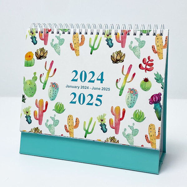 Januar 2024 - juni 2025, kaktus på engelsk kreativ enkel skrivebords kalender 18 måneder 365 dager nedtelling månedlig planlegging krønike kalender