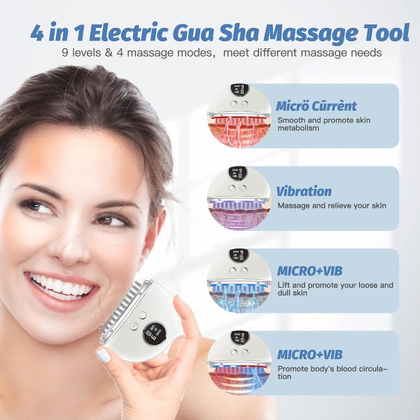 Elektrisk massageapparat för hårbotten Gua Sha massageverktyg, bärbara Gua Sha-verktyg för hudvård, kroppssmärtlindring med 9 power och 4 lägen, mikroström,