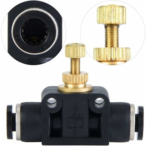 Luftstrømsregulator T-stykke Pneumatisk slangeforbindelse Luftregulator (Sort PA - 8)