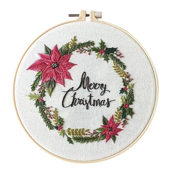 Heltäckande Broderi Korsstygn Präglad Julduk Present Blommig Set