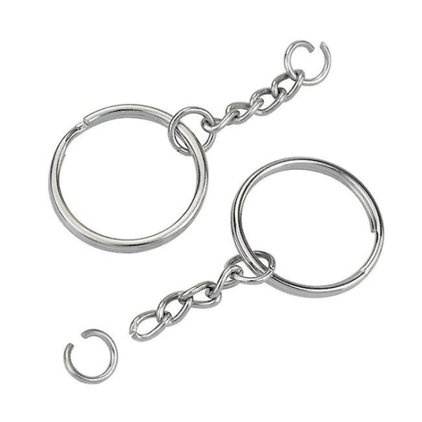 1 tum/25 mm öppen nyckelring med kedja Silver nyckelring, nyckelring delar, öppen crossover ring och kontakt. 10 st