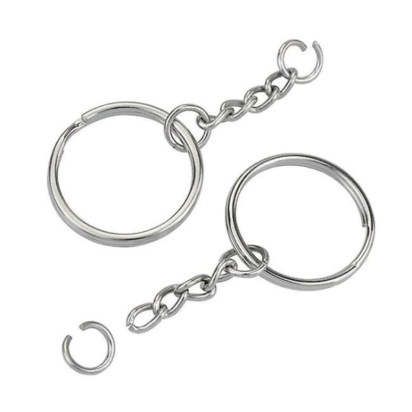 1 tum/25 mm öppen nyckelring med kedja silver nyckelring, nyckelringsdelar, öppen crossover-ring och kontakt. 10 stycken