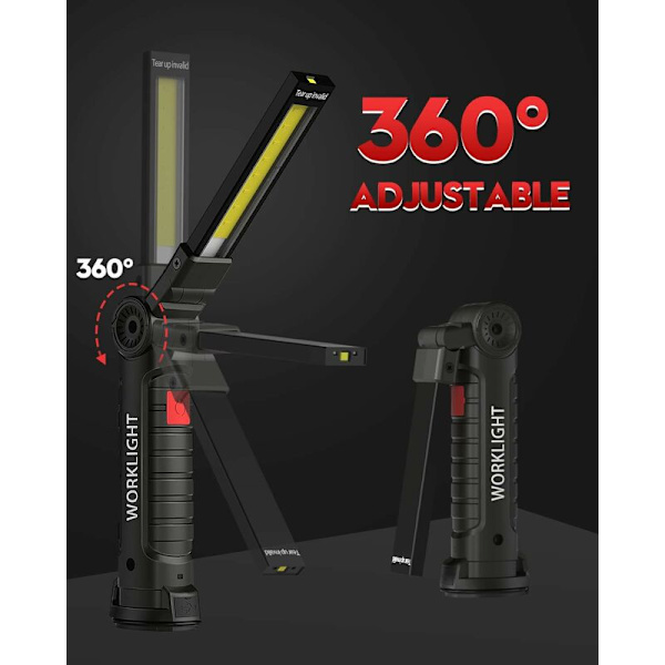 Genopladelig LED-arbejdslampe med magnetisk base, 360° rotation 5 tilstande Fars dag værktøjer til mænd julefødselsdagsgavepakke med 2