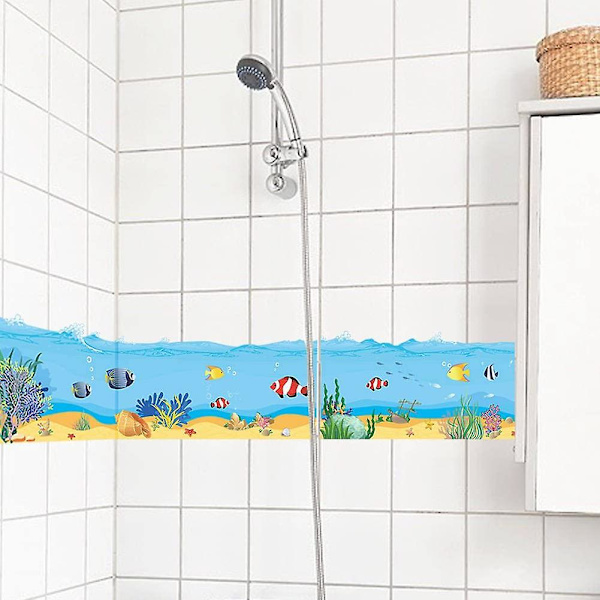 Under Sea Gold Beach -seinätarra, levät, korallit, simpukat, meritäht, trooppiset kalat, vinyylirajatarra kylpyhuoneen ikkunaan, lasiovelle, lastenhuoneen taiteeseen, Mura