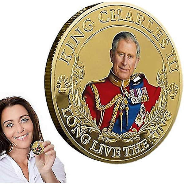 King Charles Coronation Coin, King Charles Iii minnesmynt, brittisk King Stereo Präglat färgtryck, SamlarmyntFärgt guld