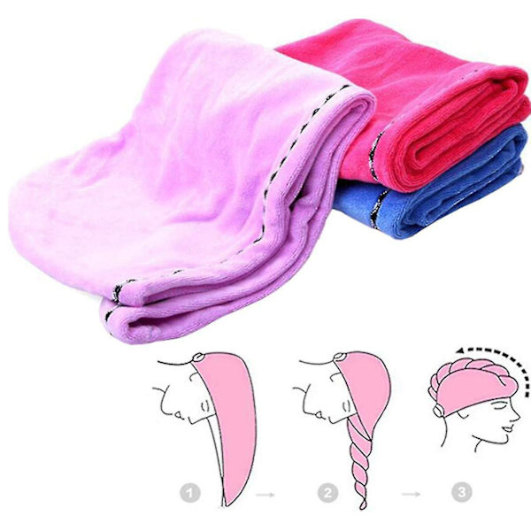 3 st mikrofiberhårhanddukar, handduksset hår turban handduk huvudhandduk med knapp-4