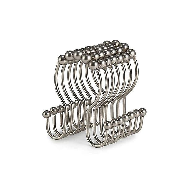 Dubbla kulrullande duschdraperiringar, 12-pack, borstat nickel