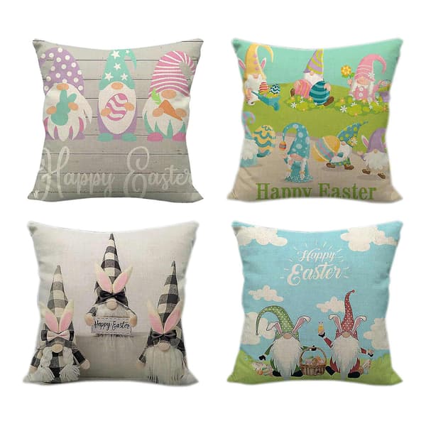 4-pack Glad Påsk Kanin Goblin Ägg Tryckt Linne Kuddfodral Soffa Heminredning