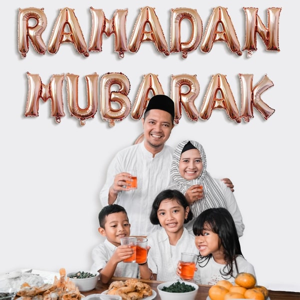 Ramadan Mubarak Dekorationer Ballong, Ramadan Mubarak Brev Måne Folieballonger Banner Set För Hemträdgård