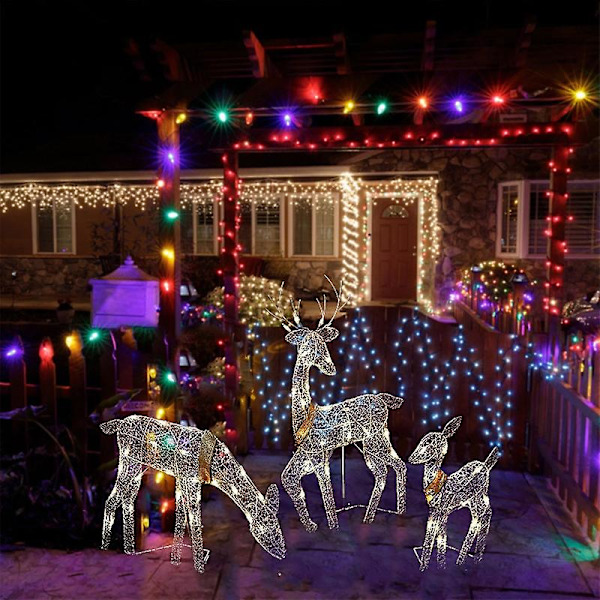3 st älg hjort juldekoration trädgård LED-ljus lysande glitter ren 2023 nyår jul hem utomhus gård prydnad dekor