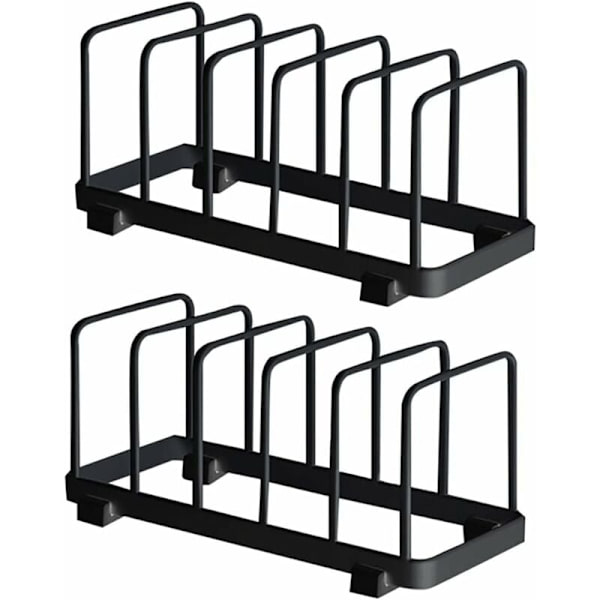 Vertikal diskställ, diskarrangör, diskförvaringsställ, halkfritt metalldiskställ för kökslådor (svart, 2-pack)