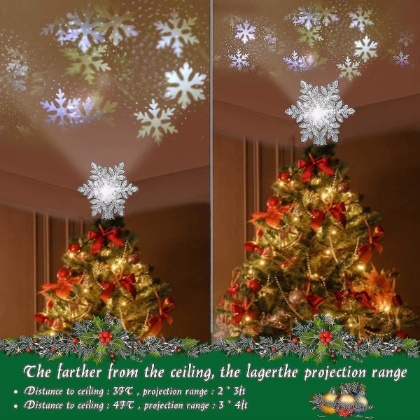 Silver Snowflake Led-projektor Julgransprydnad, Gnistrande Julgransprydnad, Gnistrande Dynamiskt Snöflingemönster, Elpowered Jul