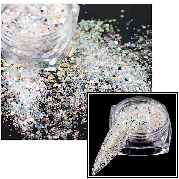 Holografiska Nagelkonstpaljetter Glitterset 6 Ask 3D Naglar Glitter Metallisk Glimmande Flakes Akrylpulver Damm Paljetter För Nageldekor Holografi