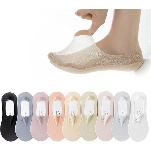 9 par osynliga halkfria is-silkesockor för kvinnor, låga linjers osynliga sockor, mjuka andningsbara ankelsockor