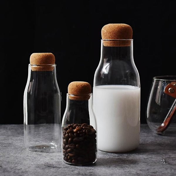 150/300/700ml Förvaringsflaska Kryddor Socker Te Kaffe Korkpropp Glasburk Burkar（700ML）