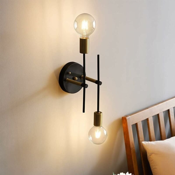 Industriel vintage væglampe, moderne jernloftslampe med 2 lys, kreativ E27 loftlampe, til stue, restaurant, soveværelse, cafe