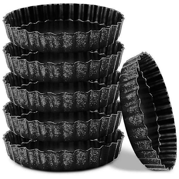 Set med 6 små pajformar, 4 tum, non-stick quicheform med löstagbar botten i kolstål för Co