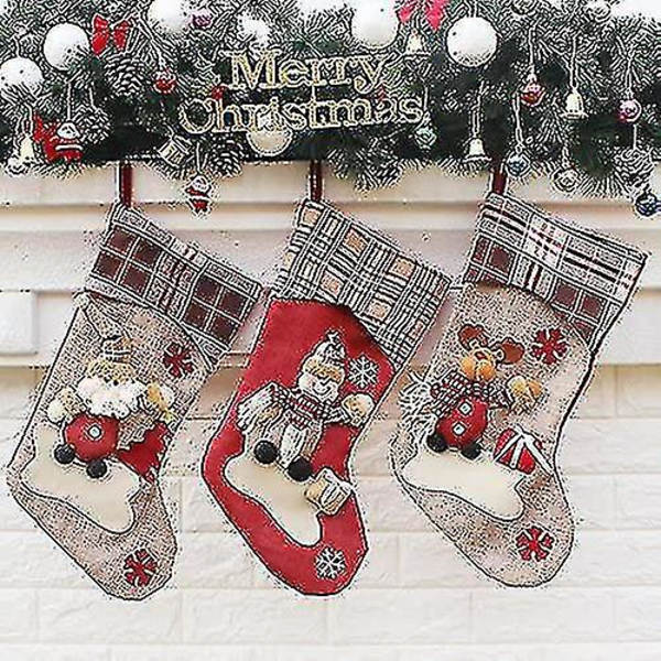 Julstrumpor Set 3-48 Cm Hängande Strumpor För Kamin, Julgran -presentpåse Godispåse Med Biffelkaro, Jultomte, Snögubbe, Ren
