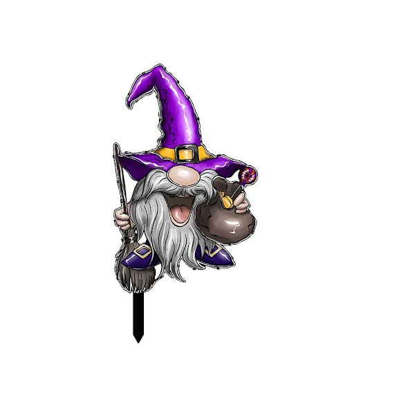 Akryl Halloween Färgglad Häxa Gnome Trädgårdsskylt Markdekoration Prydnad（TYU204B）