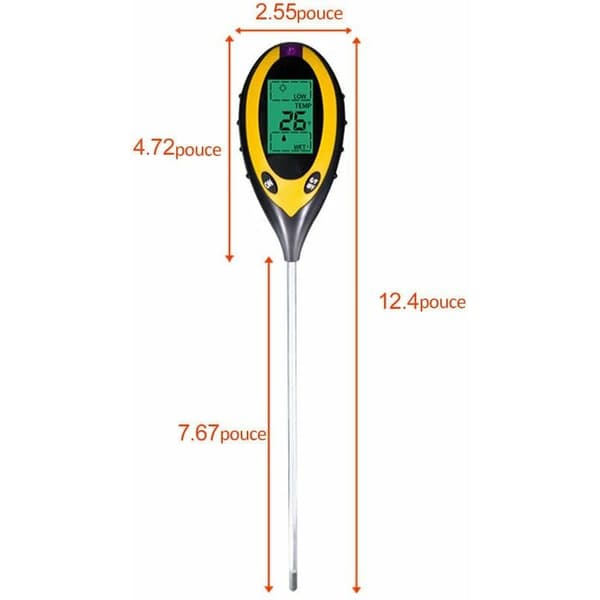 Markfuktighet, pH, ljus, fyra-i-ett-termometer, trädgårds-pH-testare (utan batteri)