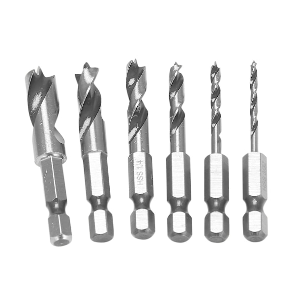 6 st HSS Brad Point Stubby Borr Set för Trä med 1/4-tums Snabbväxlande Hex 3/32 1/8 3/16 1/4