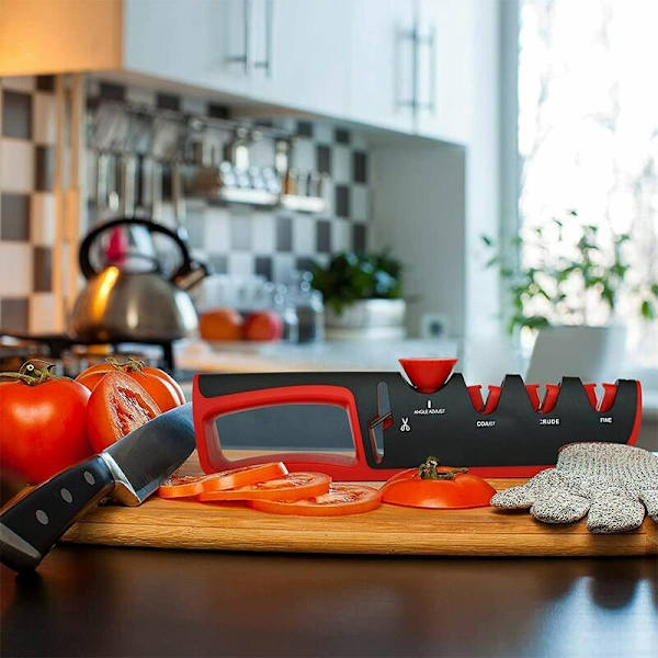 Högkvalitativ köksslipare i 4 steg för att återställa, förnya, polera knivar och saxar